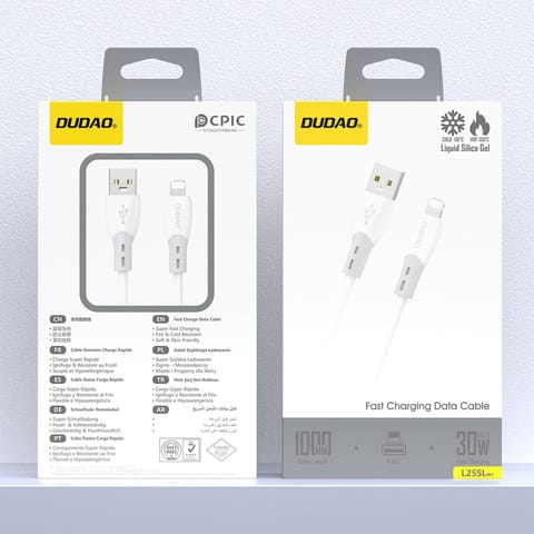 ⁨Kabel przewód z silikonowym oplotem USB-A - iPhone Lightning L25SL 30W 1m - biały⁩ w sklepie Wasserman.eu