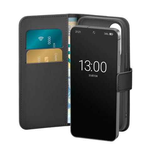 ⁨Etui z ekoskóry z klapką i portfelem do Samsung Galaxy S25+ Booklet Case - czarne⁩ w sklepie Wasserman.eu