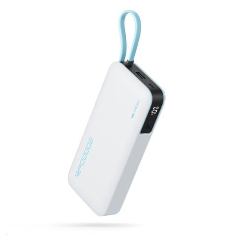 ⁨Powerbank 20000mAh USB-A USB-C z wbudowanym kablem USB-C 55W - biały⁩ w sklepie Wasserman.eu