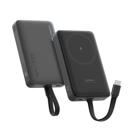 ⁨Powerbank magnetyczny 10000mAh USB-C z wbudowanym kablem USB-C MagSafe - czarny⁩ w sklepie Wasserman.eu