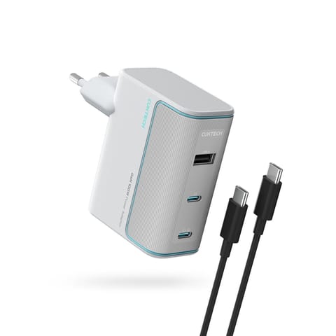 ⁨Ładowarka sieciowa USB-C USB-A z kablem GaN 100W - biała⁩ w sklepie Wasserman.eu