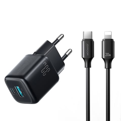 ⁨Ładowarka sieciowa USB-A USB-C z kablem USB-C - iPhone Lightning 33W - czarna⁩ w sklepie Wasserman.eu