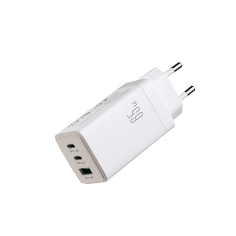 ⁨Ładowarka sieciowa USB-C USB-A GaN 65W z kablem USB-C 100W 1.2m - biała⁩ w sklepie Wasserman.eu