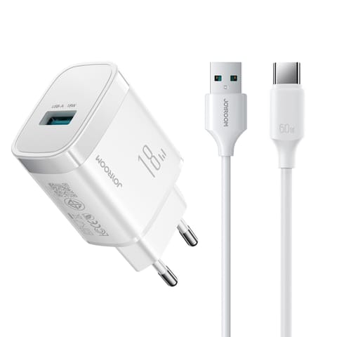 ⁨Ładowarka sieciowa USB-A 18W z kablem USB-A - USB-C 1m - biała⁩ w sklepie Wasserman.eu