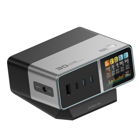 ⁨Stacja ładująca 5w1 z wyświetlaczem cyfrowym USB-A USB-C 300W - srebrna⁩ w sklepie Wasserman.eu