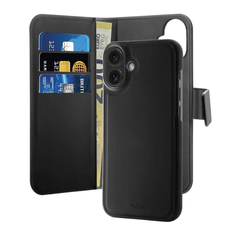 ⁨Etui z ekoskóry 2w1 z klapką i portfelem do iPhone 16 Wallet Detachable MagSafe - czarne⁩ w sklepie Wasserman.eu