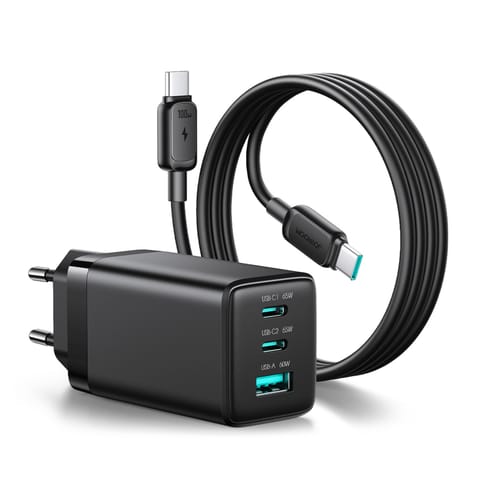⁨Ładowarka sieciowa USB-A USB-C GaN 65W z kablem USB-C 100W 1.2m - czarna⁩ w sklepie Wasserman.eu