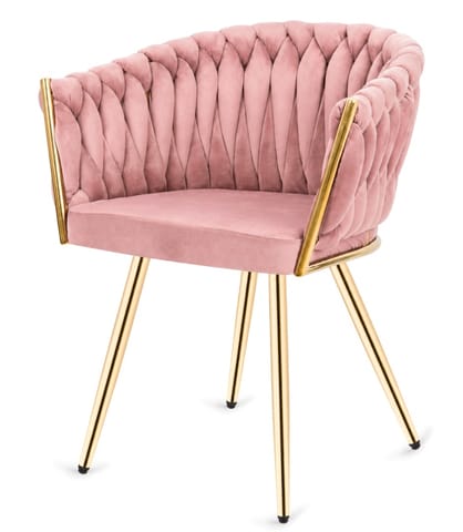 ⁨Krzesło plecione Lugano fotel TRECCIA PINK VELVET GOLD⁩ w sklepie Wasserman.eu