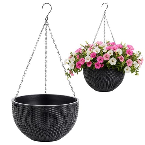 ⁨Doniczka wisząca szara duża Rattan Design 26 cm ROS10GRAF⁩ w sklepie Wasserman.eu