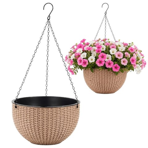 ⁨Doniczka wisząca kremowa duża Rattan Design 26 cm ROS10K⁩ w sklepie Wasserman.eu