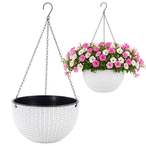 ⁨Doniczka wisząca biała duża Rattan Design 26 cm ROS10B⁩ w sklepie Wasserman.eu