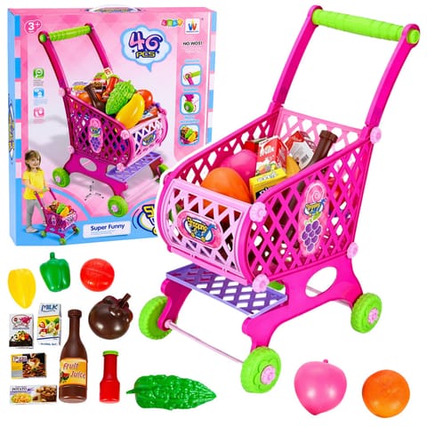⁨Duży Wózek Sklepowy Dla Dzieci Produkty Spożywcze Różowy 52cm 46 el.⁩ w sklepie Wasserman.eu