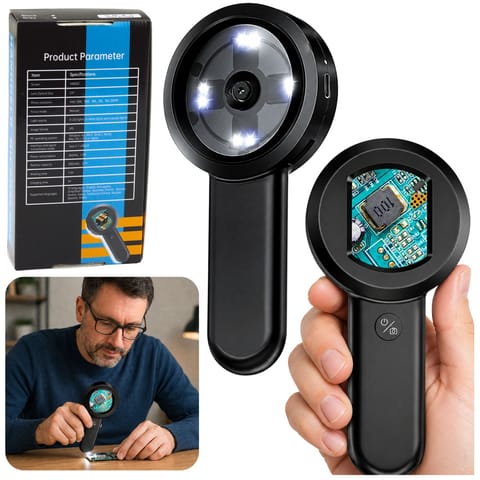 ⁨Przenośny Mikroskop Cyfrowy Ręczny Kamera HD 100x Ekran IPS 8 Diod LED⁩ w sklepie Wasserman.eu