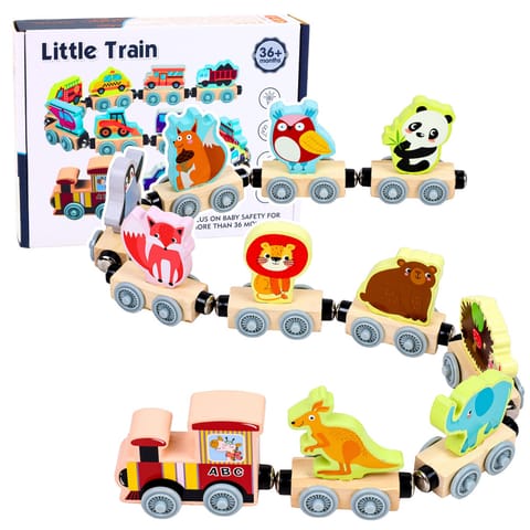 ⁨Pociąg Ze Zwierzętami Drewniany Magnetyczny Edukacyjny Lokomotywa Wagony⁩ w sklepie Wasserman.eu