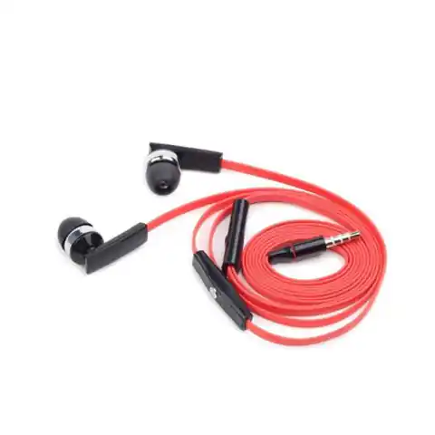 ⁨Gembird Porto earphones with microphone and volume control with flat cable 3.5 mm, Red/Black, Built-in microphone⁩ at Wasserman.eu