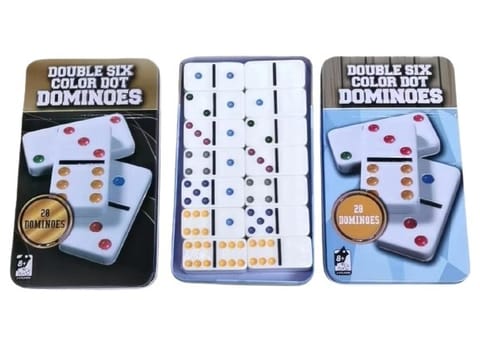 ⁨Dominoes in a metal box⁩ at Wasserman.eu