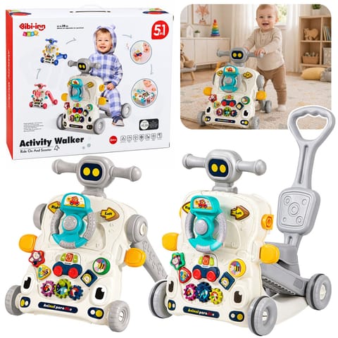 ⁨Interaktywny Edukacyjny Rowerek Chodzik Pchacz Stolik Hulajnoga 5w1 Szary⁩ w sklepie Wasserman.eu