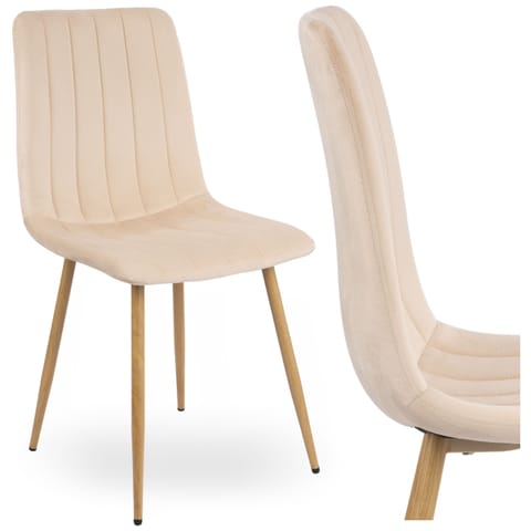 ⁨Krzesło FRESNO WOOD VELVET tapicerowane beżowy aksamit⁩ w sklepie Wasserman.eu