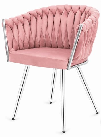 ⁨Krzesło plecione Lugano fotel TRECCIA PINK VELVET SILVER⁩ w sklepie Wasserman.eu