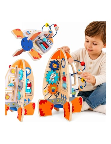 ⁨Tooky Toy Duża Drewniana Zabawka Edukacyjna Wielofunkcyjna Rakieta⁩ w sklepie Wasserman.eu