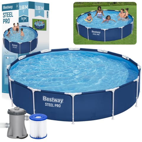 ⁨Basen Ogrodowy Stelażowy Z Pompą Niebieski 366x76 cm Zestaw Bestway 56681⁩ w sklepie Wasserman.eu