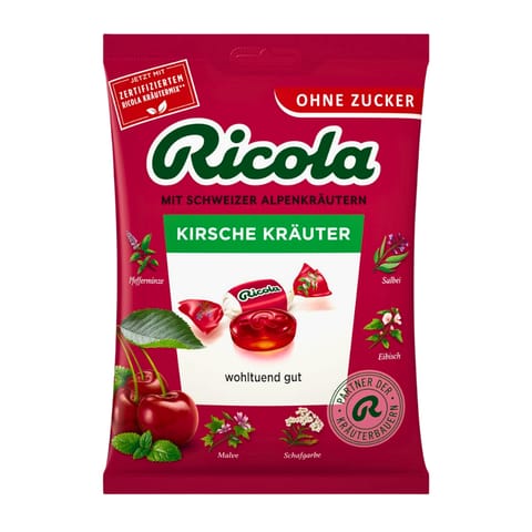 ⁨Ricola Kirsche Kräuter Cukierki bez Cukru Wiśniowe Ziele 75 g⁩ w sklepie Wasserman.eu