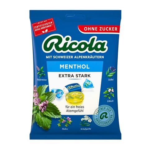 ⁨Ricola Menthol Extra Stark Cukierki bez Cukru 75 g⁩ w sklepie Wasserman.eu