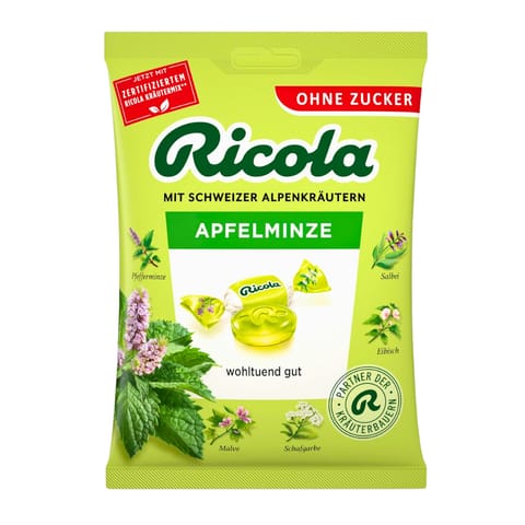 ⁨Ricola Apfelminze  Cukierki bez Cukru Mięta Jabłkowa 75 g⁩ w sklepie Wasserman.eu