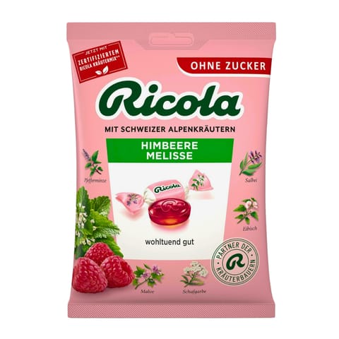 ⁨Ricola Himbeere Melisse Cukierki bez Cukru Malinowa Melissa 75 g⁩ w sklepie Wasserman.eu