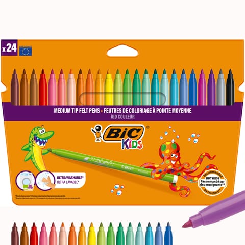 ⁨BIC Kids Kid Couleur Flamastry Mazaki Pisaki Zmywalne Wodne 24 kolory⁩ w sklepie Wasserman.eu