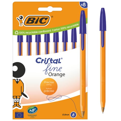 ⁨BIC Cristal Fine Orange Długopis Niebieski 8 sztuk⁩ w sklepie Wasserman.eu