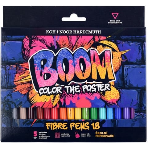 ⁨Flamastry szkolne 18 kolorów w kartoniku BOOM 771022AH07 KOH-I-NOOR⁩ w sklepie Wasserman.eu