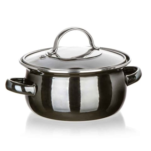 ⁨GARNEK EMALIOWANY 14cm Z POKRYWĄ BANQUET METALLIC BLACK 0,7L⁩ w sklepie Wasserman.eu