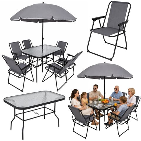 ⁨Zestaw Meble Ogrodowe Stół Krzesła Metalowe Parasol Na Balkon Taras Ogród⁩ w sklepie Wasserman.eu