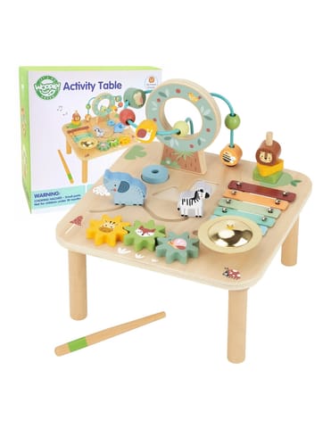 ⁨WOOPIE GREEN Drewniany Stolik Edukacyjny Muzyczny Labirynt Sensoryczny 5W1⁩ w sklepie Wasserman.eu