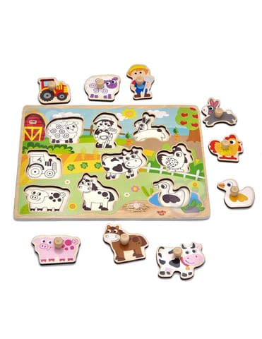 ⁨WOOPIE GREEN Drewniane Puzzle Montessori Farma z Pinezkami Do Dopasowania⁩ w sklepie Wasserman.eu