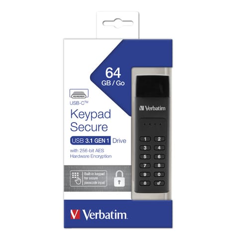 ⁨USB-Stick  64GB Verbatim 3.2 Typ C Keypad Secure Drive AES⁩ at Wasserman.eu