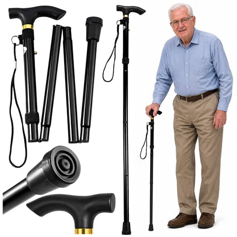 ⁨Laska Teleskopowa Składana Regulowana Aluminiowa Dla Seniora Czarna 85-95cm⁩ w sklepie Wasserman.eu