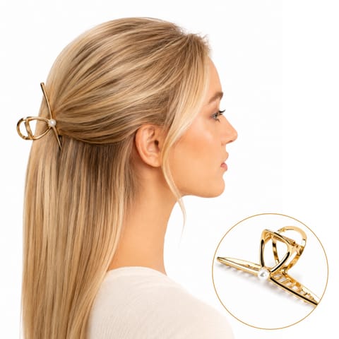 ⁨Spinka do włosów klamra ZŁOTA z PERŁĄ, metalowa mocna XL 11cm SP461⁩ w sklepie Wasserman.eu