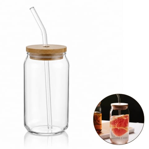 ⁨Szklanka 350ml z rurka i drewnianą przykrywka 1szt. do kawy, drinków, SZK210⁩ w sklepie Wasserman.eu