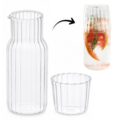 ⁨Karafka z falowanymi ściankami 600ml i pokrywką- szklanką 200 ml KARR02⁩ w sklepie Wasserman.eu
