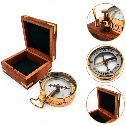 ⁨Kompas Mosiężny Map Reader w Pudełku Drewnianym Retro - NC1087⁩ w sklepie Wasserman.eu