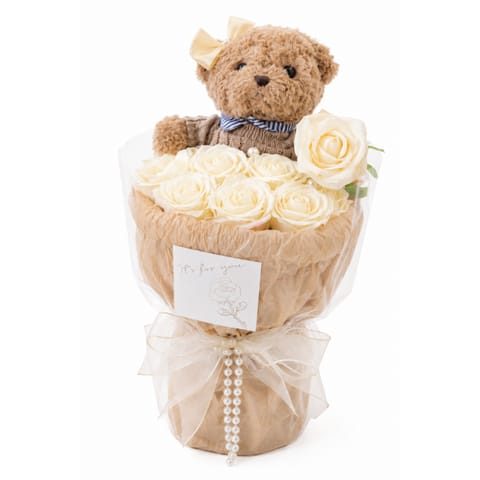 ⁨Flower box, bukiet zapachowych kwiatów mydlanych z MISIEM 8szt. BUK31B⁩ w sklepie Wasserman.eu