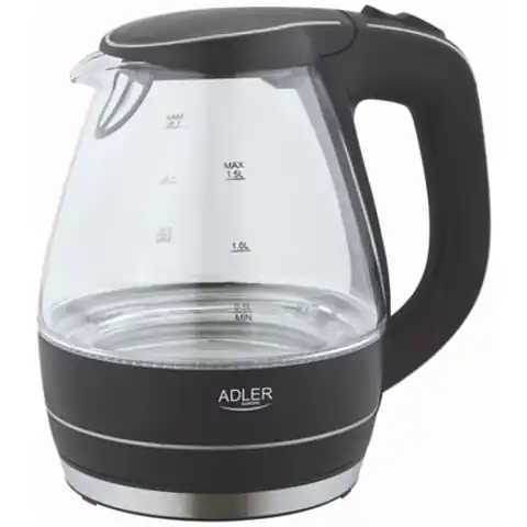 ⁨Adler AD 1224 electric kettle 1.5 L Black,Transparent 2000 W⁩ at Wasserman.eu