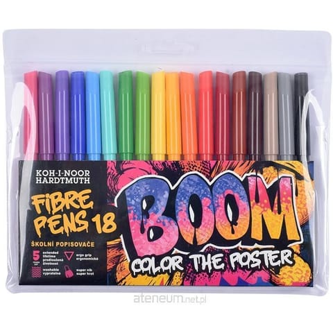 ⁨Flamastry szkolne 18 kolorów w etui BOOM 771022AH07TE1204 KOH-I-NOOR⁩ w sklepie Wasserman.eu