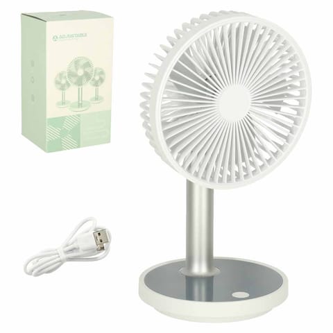⁨Wentylator biurkowy wiatrak przenośny bezprzewodowy USB z akumulatorem regulowany 4 poziomy mocy LED 38cm biały⁩ w sklepie Wasserman.eu