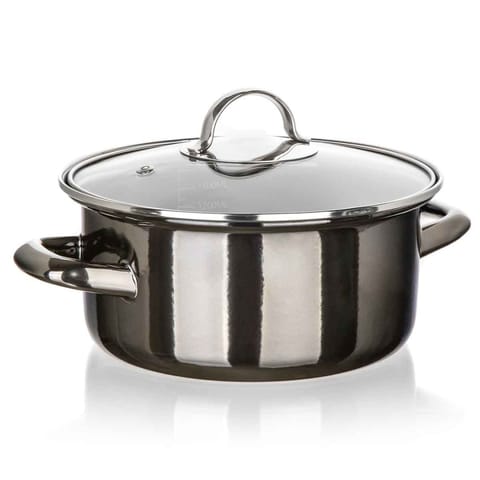 ⁨GARNEK EMALIOWANY 18cm 1,3L Z POKRYWĄ BANQUET METALLIC BLACK⁩ w sklepie Wasserman.eu