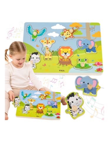 ⁨VIGA Puzzle Dźwiękowe Dopasuj Zwierzęta Egzotyczne⁩ w sklepie Wasserman.eu