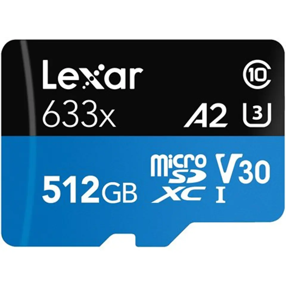 ⁨Lexar High-Performance 633x UHS-I MicroSDXC, 512 GB, pamięć flash klasy 10, czarny/niebieski, Klasa: A2 V30 U3, 70 MB/s, 100 MB/⁩ w sklepie Wasserman.eu