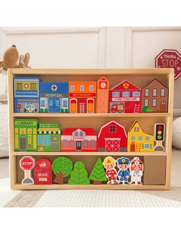⁨TOOKY TOY Drewniany Zestaw Budynków i Figurek Miasto⁩ w sklepie Wasserman.eu